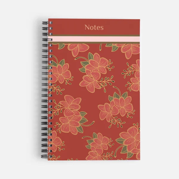 Red Floral Lined Notebook