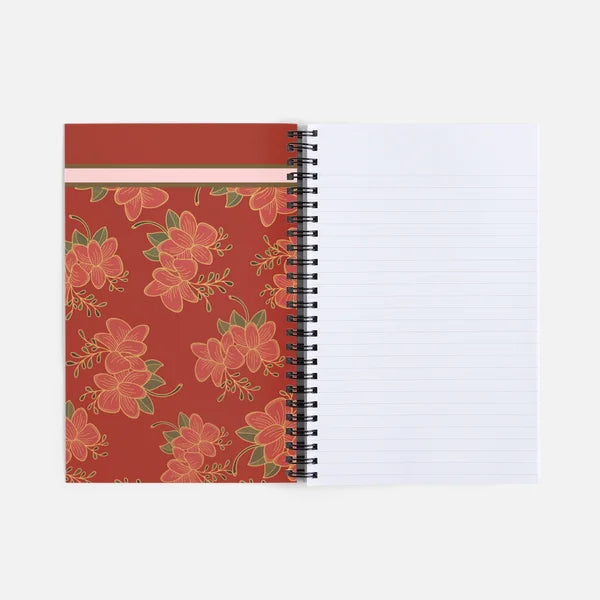 Red Floral Lined Notebook